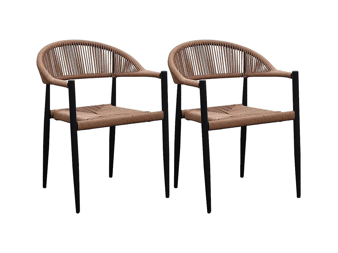 KORSI - Lot de 2 Fauteuils de Table de Jardin en Aluminium Noir et Imitation Rotin