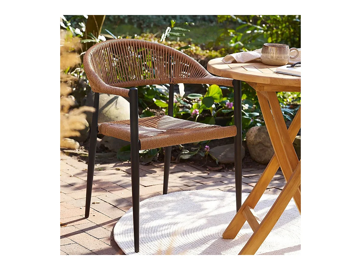 KORSI - Lot de 2 Fauteuils de Table de Jardin en Aluminium Noir et Imitation Rotin