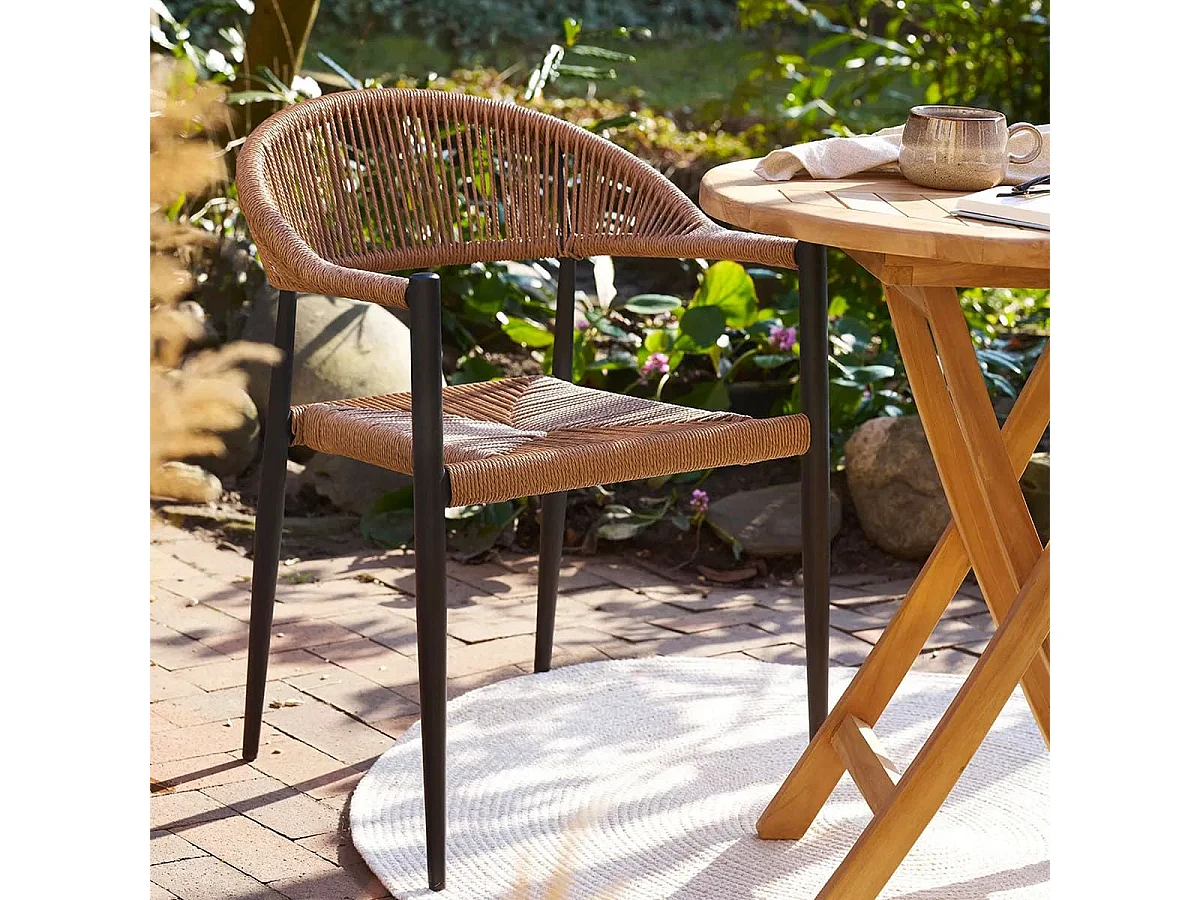 KORSI - Lot de 2 Fauteuils de Table de Jardin en Aluminium Noir et Imitation Rotin