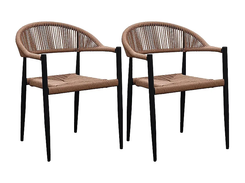 KORSI - Lot de 2 Fauteuils de Table de Jardin en Aluminium Noir et Imitation Rotin