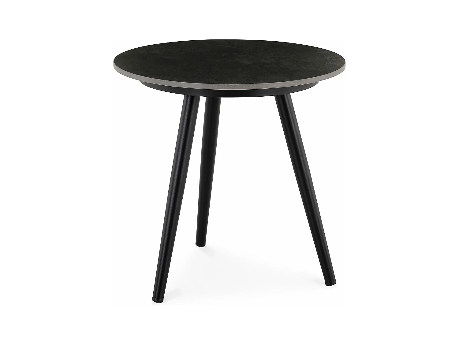 Table d’appoint extérieur ROSALIA ronde en pierre frittée noir et gris diamètre 45 cm pour balcon terrasse ou jardin