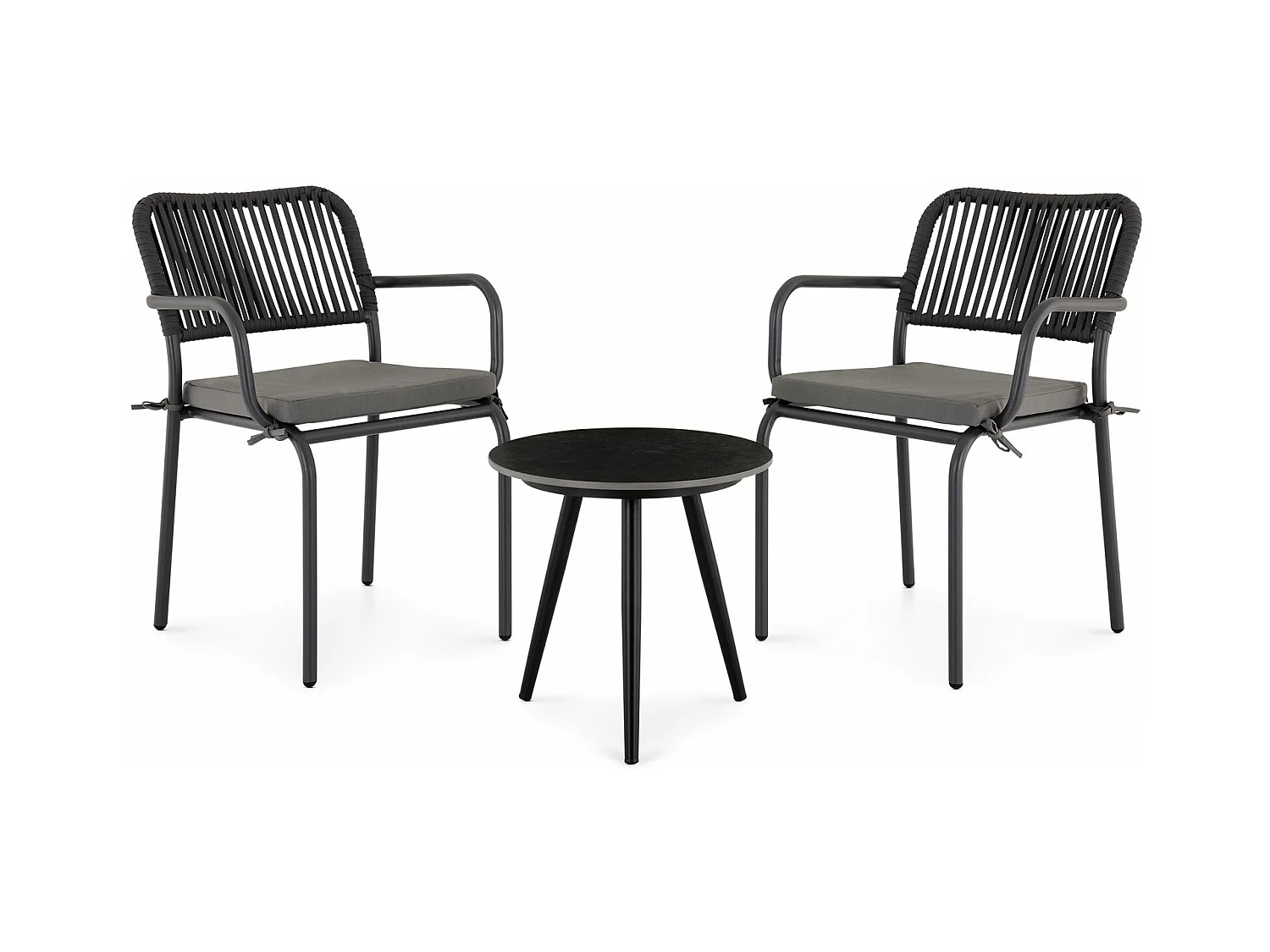 Table d’appoint extérieur ROSALIA ronde en pierre frittée noir et gris diamètre 45 cm pour balcon terrasse ou jardin