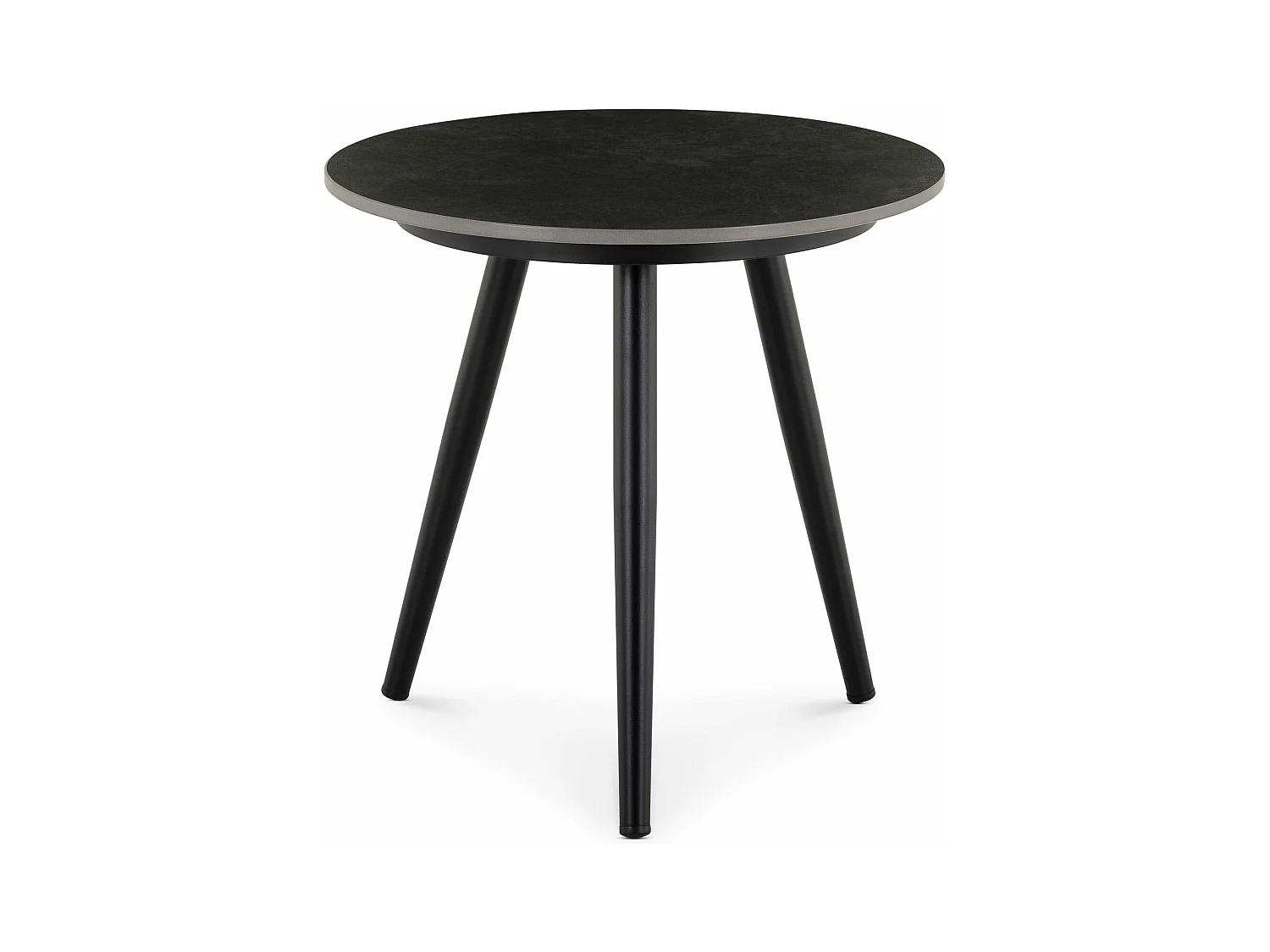 Table d’appoint extérieur ROSALIA ronde en pierre frittée noir et gris diamètre 45 cm pour balcon terrasse ou jardin