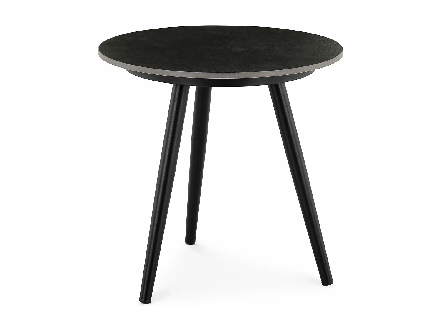 Table d’appoint extérieur ROSALIA ronde en pierre frittée noir et gris diamètre 45 cm pour balcon terrasse ou jardin