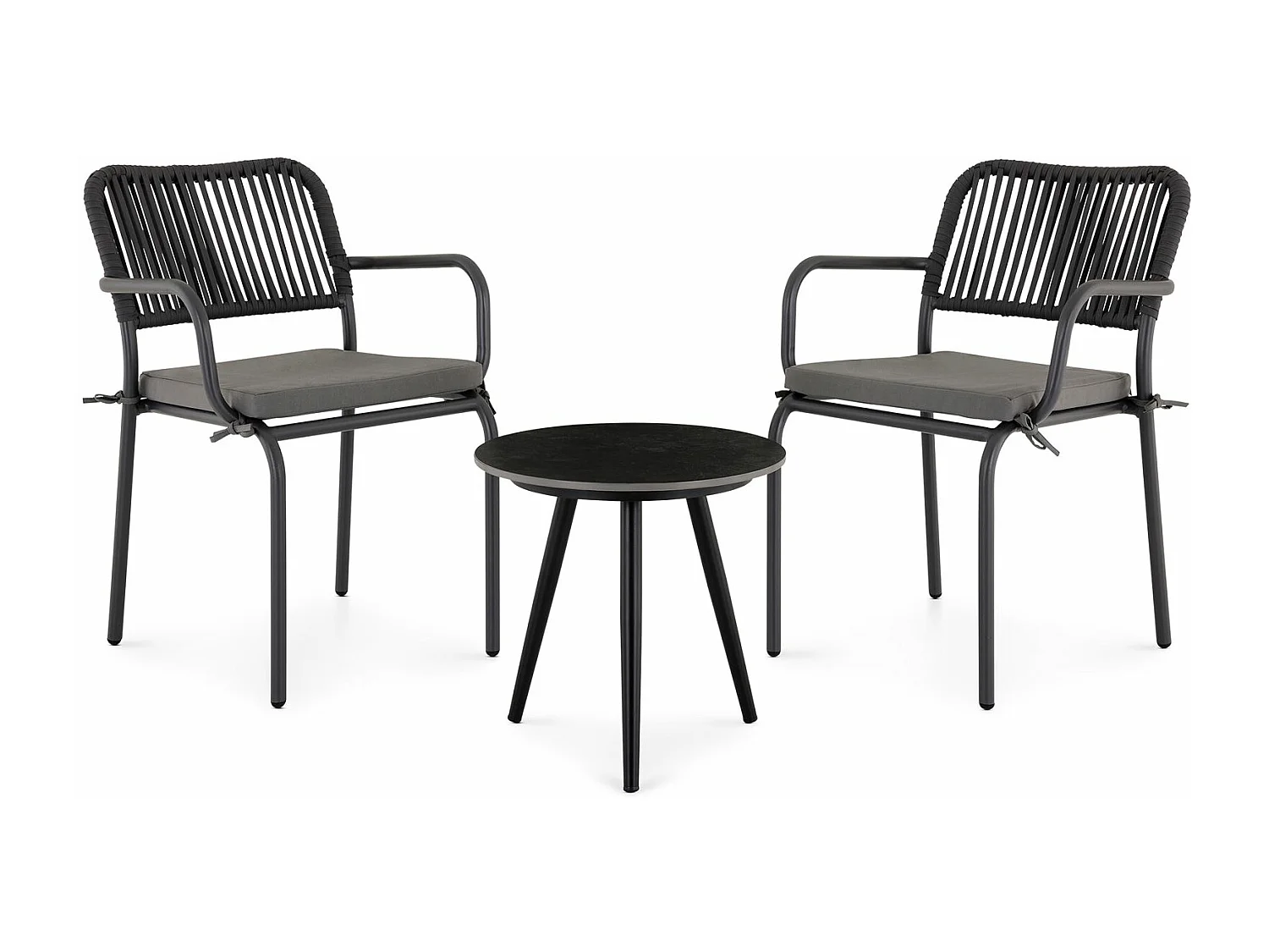 Table d’appoint extérieur ROSALIA ronde en pierre frittée noir et gris diamètre 45 cm pour balcon terrasse ou jardin