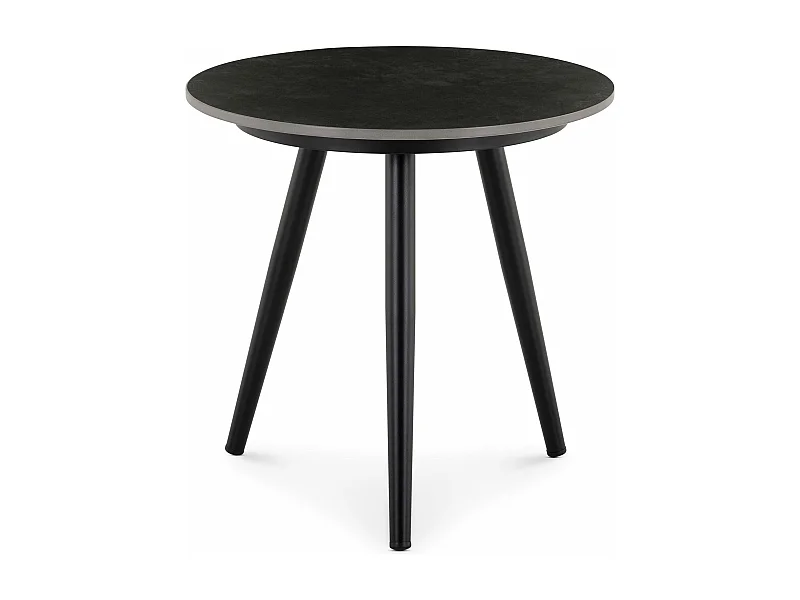 Table d’appoint extérieur ROSALIA ronde en pierre frittée noir et gris diamètre 45 cm pour balcon terrasse ou jardin
