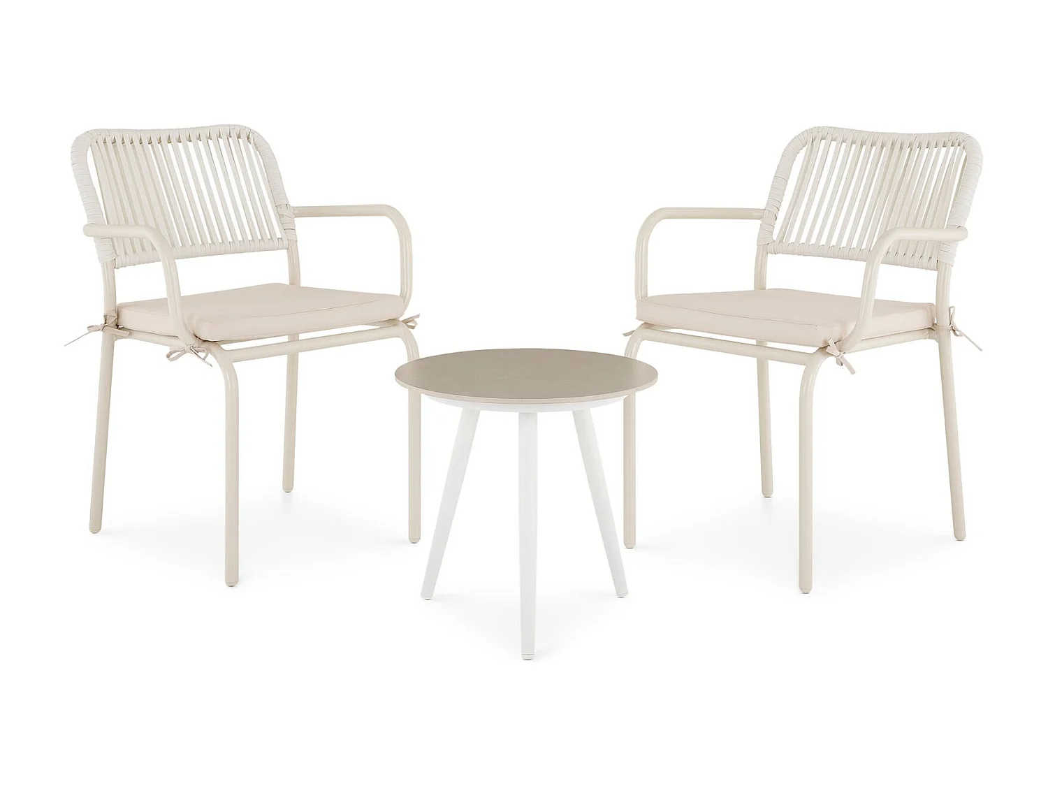 Table d’appoint extérieur ROSALIA ronde en pierre frittée blanc et beige diamètre 45 cm pour balcon ou terrasse