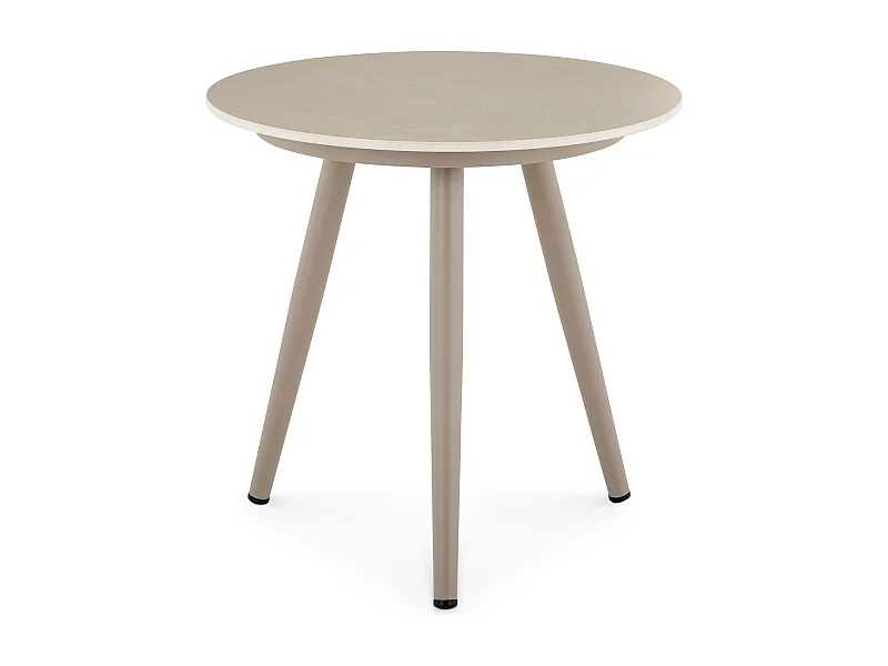 Table d’appoint extérieur ROSALIA ronde en pierre frittée coloris champagne diamètre 45 cm pour balcon ou terrasse