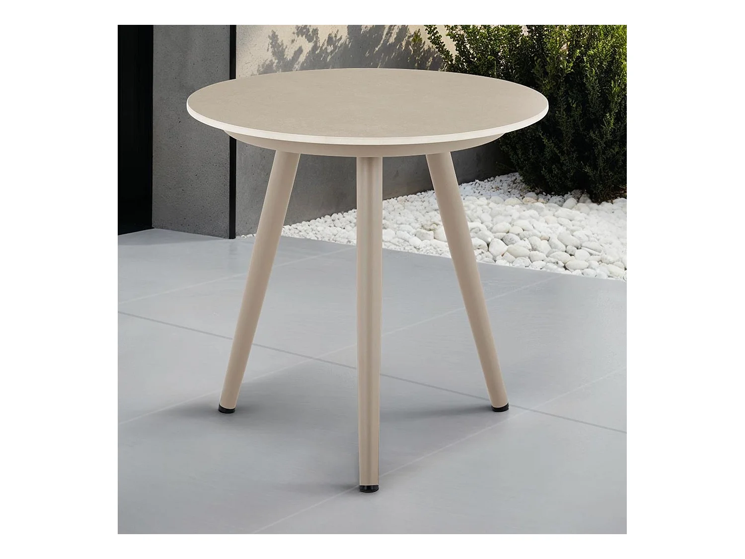 Table d’appoint extérieur ROSALIA ronde en pierre frittée coloris champagne diamètre 45 cm pour balcon ou terrasse