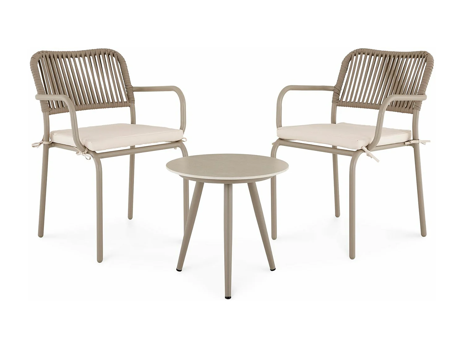 Table d’appoint extérieur ROSALIA ronde en pierre frittée coloris champagne diamètre 45 cm pour balcon ou terrasse