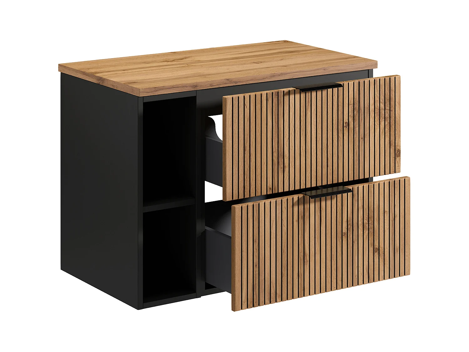 Waschbeckenunterschrank hängend mit Ablagen - Streifenoptik - Holzfarben hell - 80 cm - MADELA