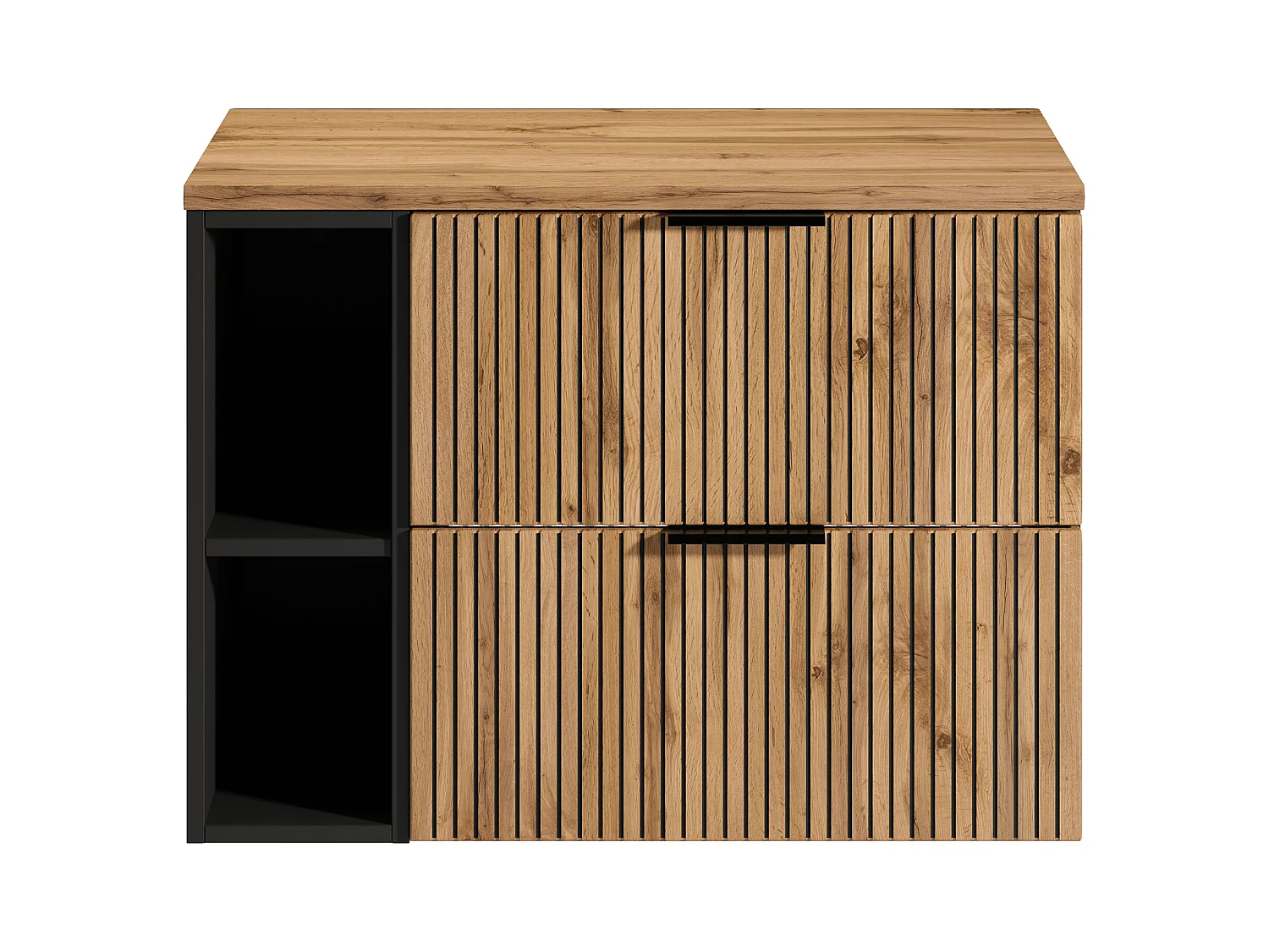 Waschbeckenunterschrank hängend mit Ablagen - Streifenoptik - Holzfarben hell - 80 cm - MADELA