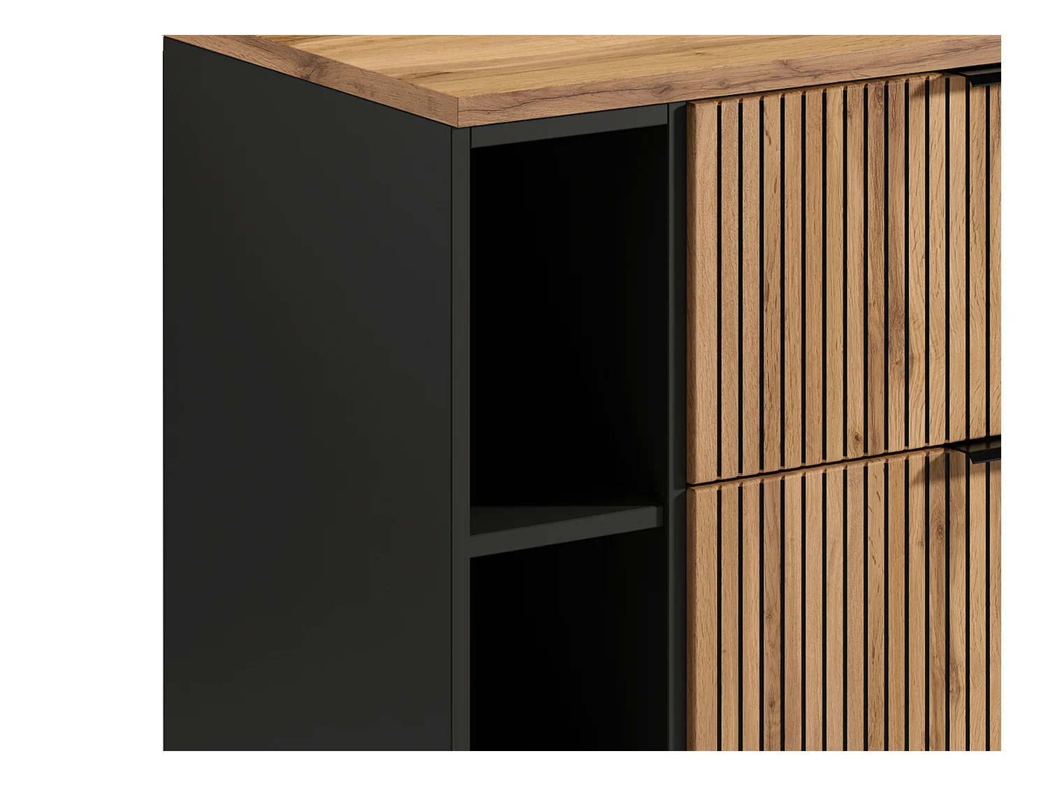 Waschbeckenunterschrank hängend mit Ablagen - Streifenoptik - Holzfarben hell - 80 cm - MADELA