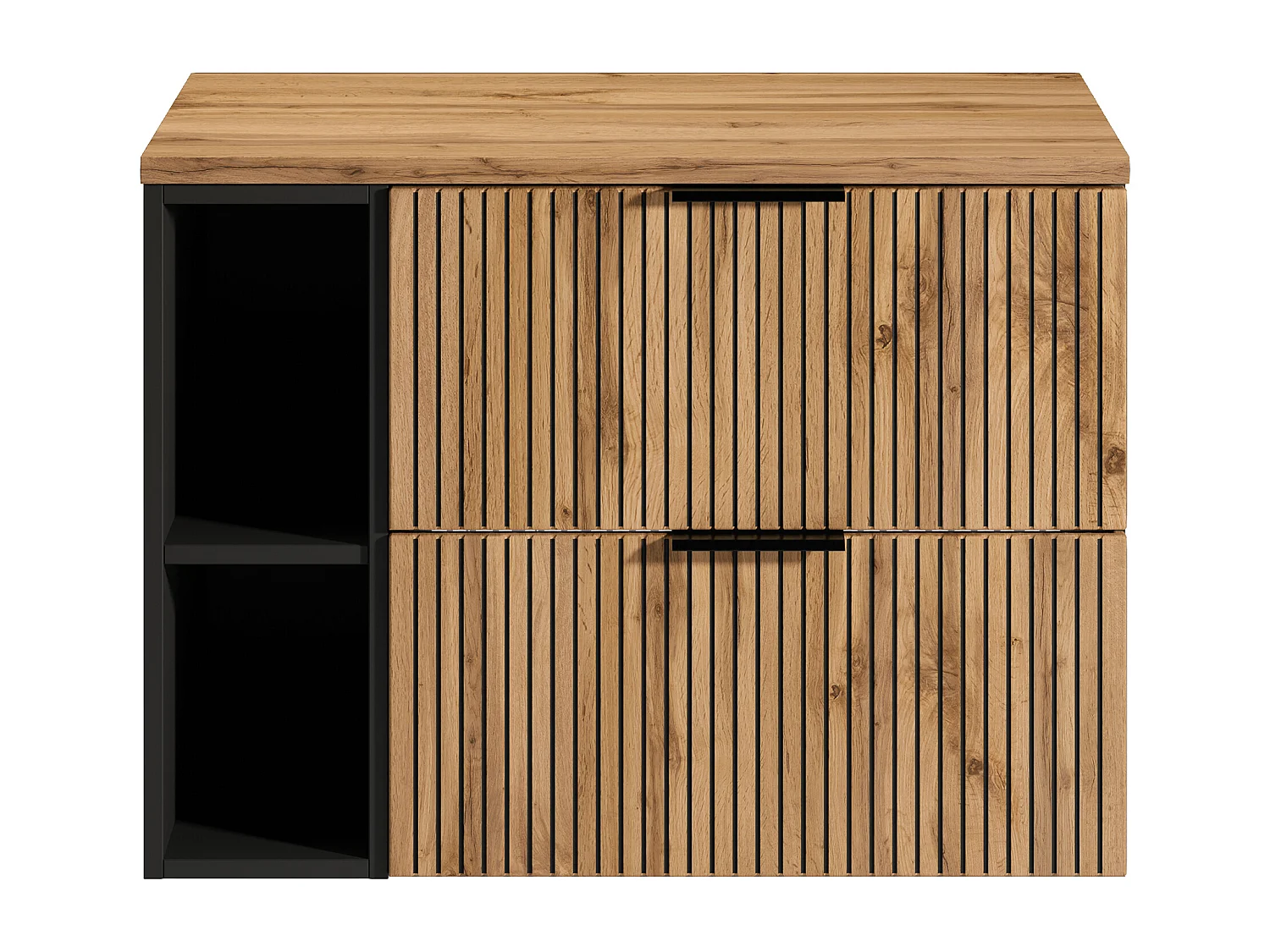 Meuble sous vasque suspendu strié avec niches - Naturel clair - L80 cm - MADELA