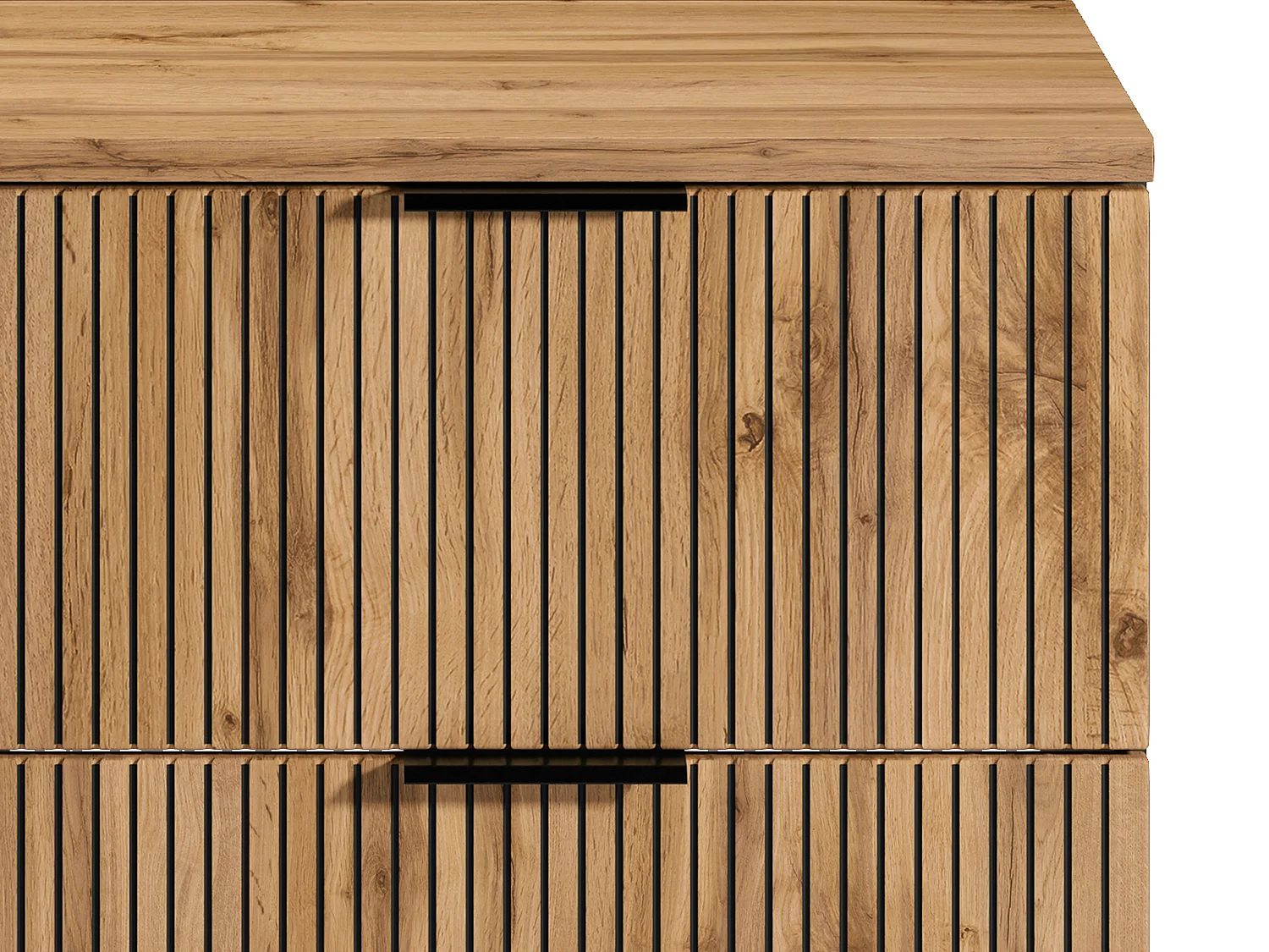 Meuble sous vasque suspendu strié avec niches - Naturel clair - L80 cm - MADELA