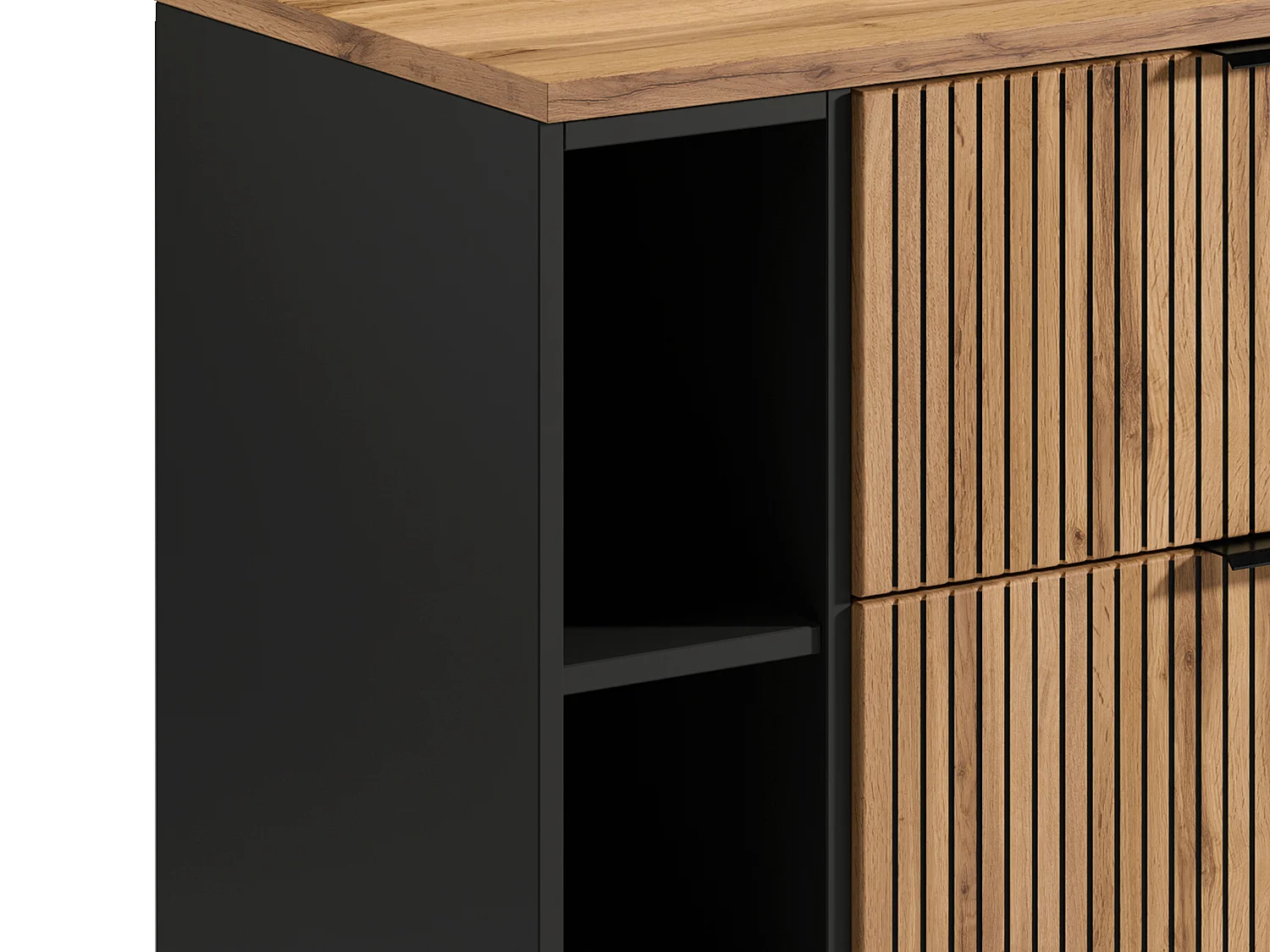 Meuble sous vasque suspendu strié avec niches - Naturel clair - L80 cm - MADELA