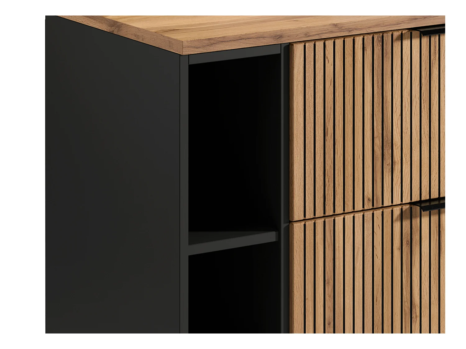 Waschbeckenunterschrank hängend mit Ablagen & Aufsatzwaschbecken quadratisch - Streifenoptik - Holzfarben hell - 80 cm - MADELA