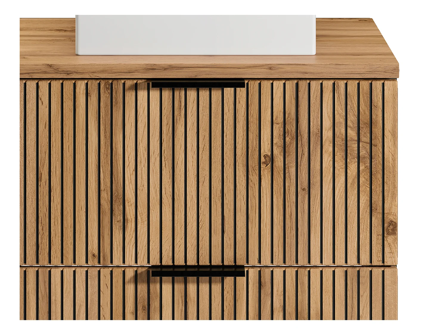 Waschbeckenunterschrank hängend mit Ablagen & Aufsatzwaschbecken quadratisch - Streifenoptik - Holzfarben hell - 80 cm - MADELA