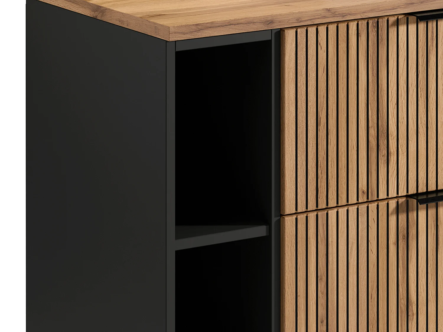 Szafka łazienkowa wisząca  ryflowana z wnękami i kwadratową umywalką nablatową - Naturalny jasny - szer. 80 cm - MADELA