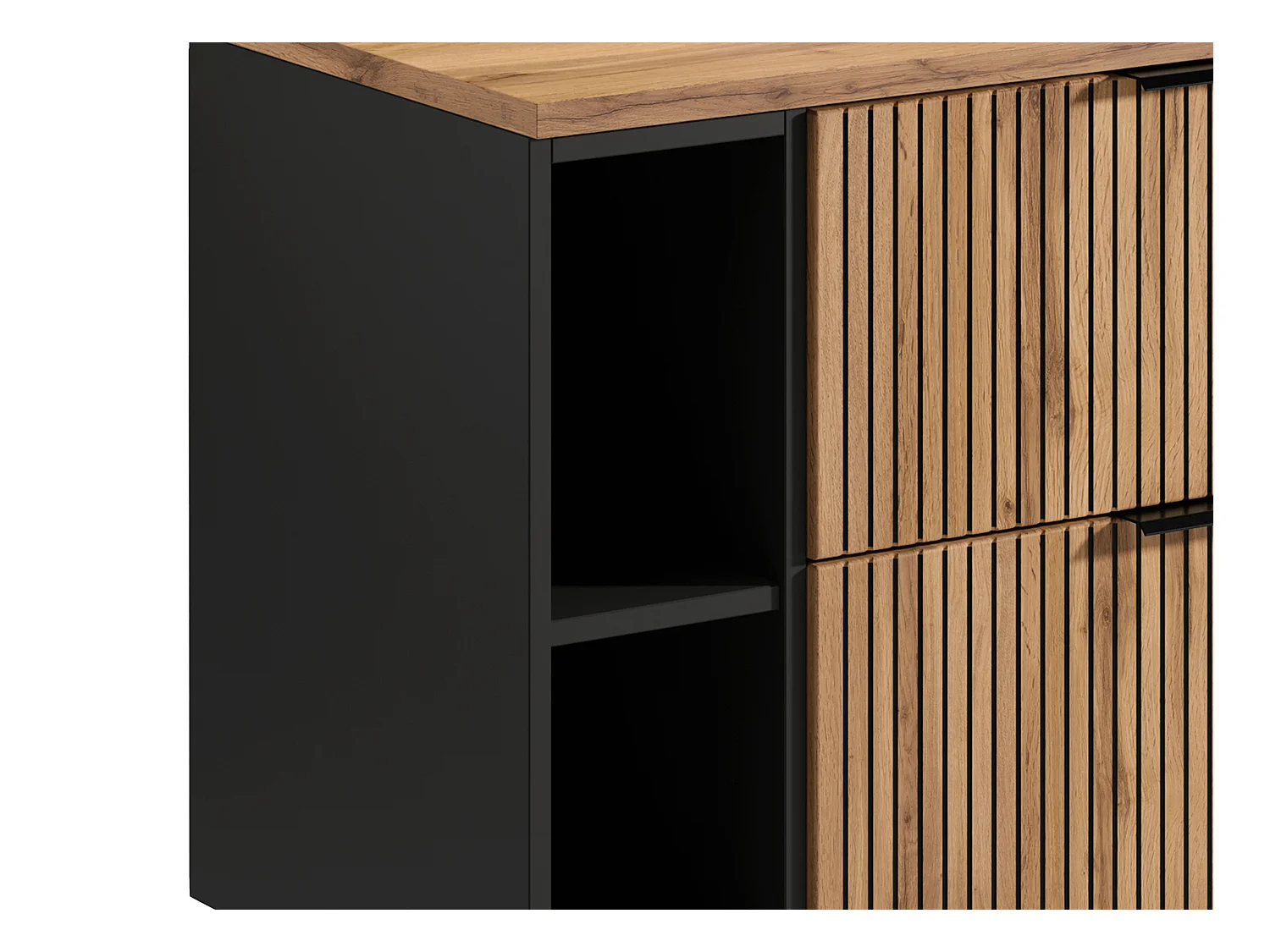 Meuble de salle de bain suspendu strié avec niches et vasque à poser ronde - Naturel clair - L80 cm - MADELA