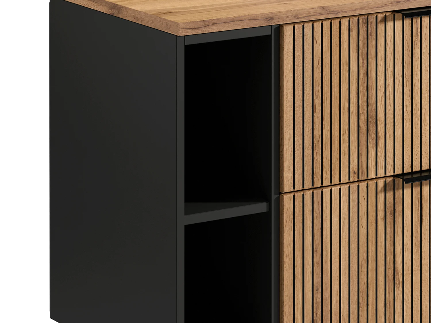 Szafka łazienkowa wisząca  ryflowana z wnękami i okrągłą umywalką nablatową - Naturalny jasny - szer. 80 cm - MADELA