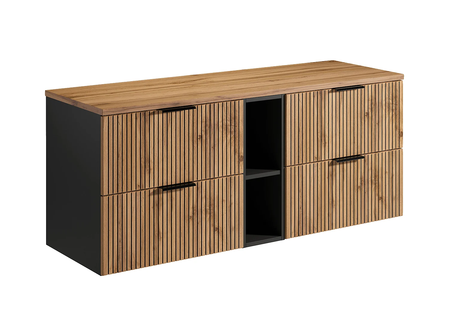 Waschbeckenunterschrank hängend mit Ablagen - Streifenoptik - Holzfarben hell - 140 cm - MADELA