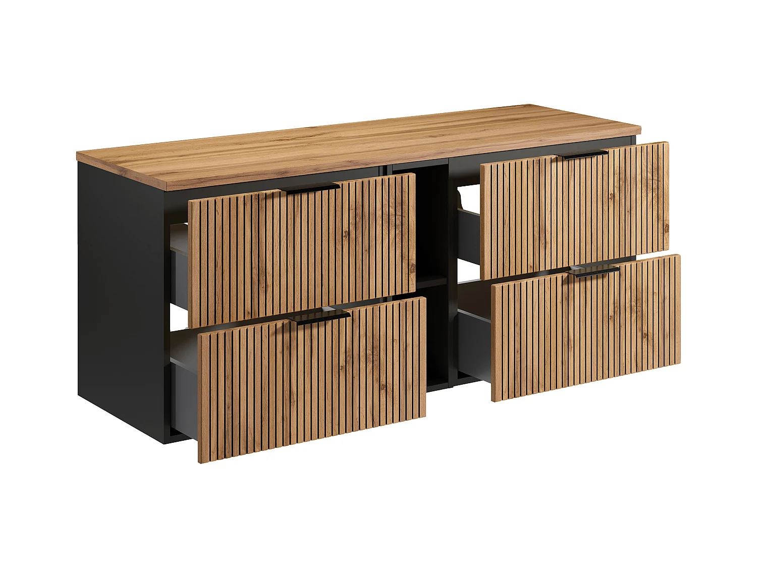 Waschbeckenunterschrank hängend mit Ablagen - Streifenoptik - Holzfarben hell - 140 cm - MADELA