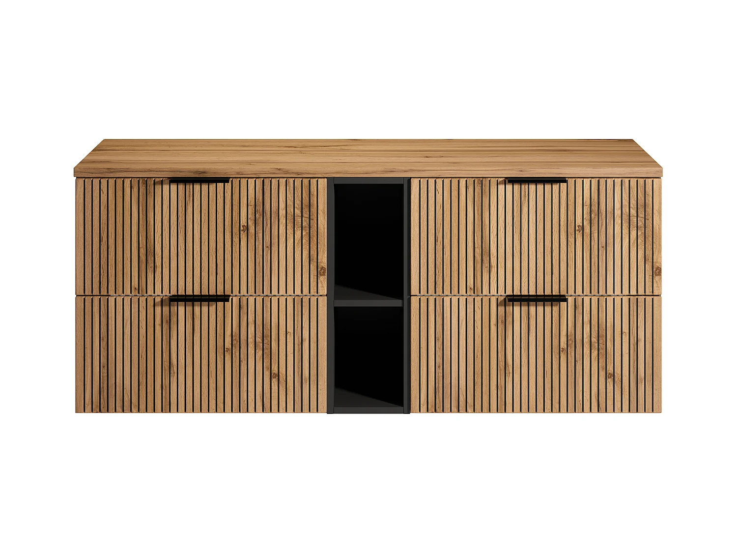 Waschbeckenunterschrank hängend mit Ablagen - Streifenoptik - Holzfarben hell - 140 cm - MADELA