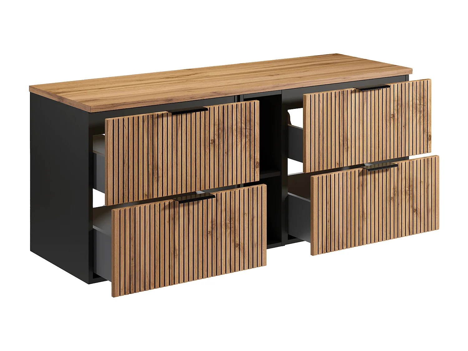 Móvel para colocar sob o lavatório suspenso estriado com nichos natural claro C140 cm - MADELA