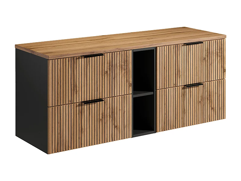 Mobile sotto lavabo sospeso scanalato con nicchie L140 cm  Naturale chiaro - MADELA