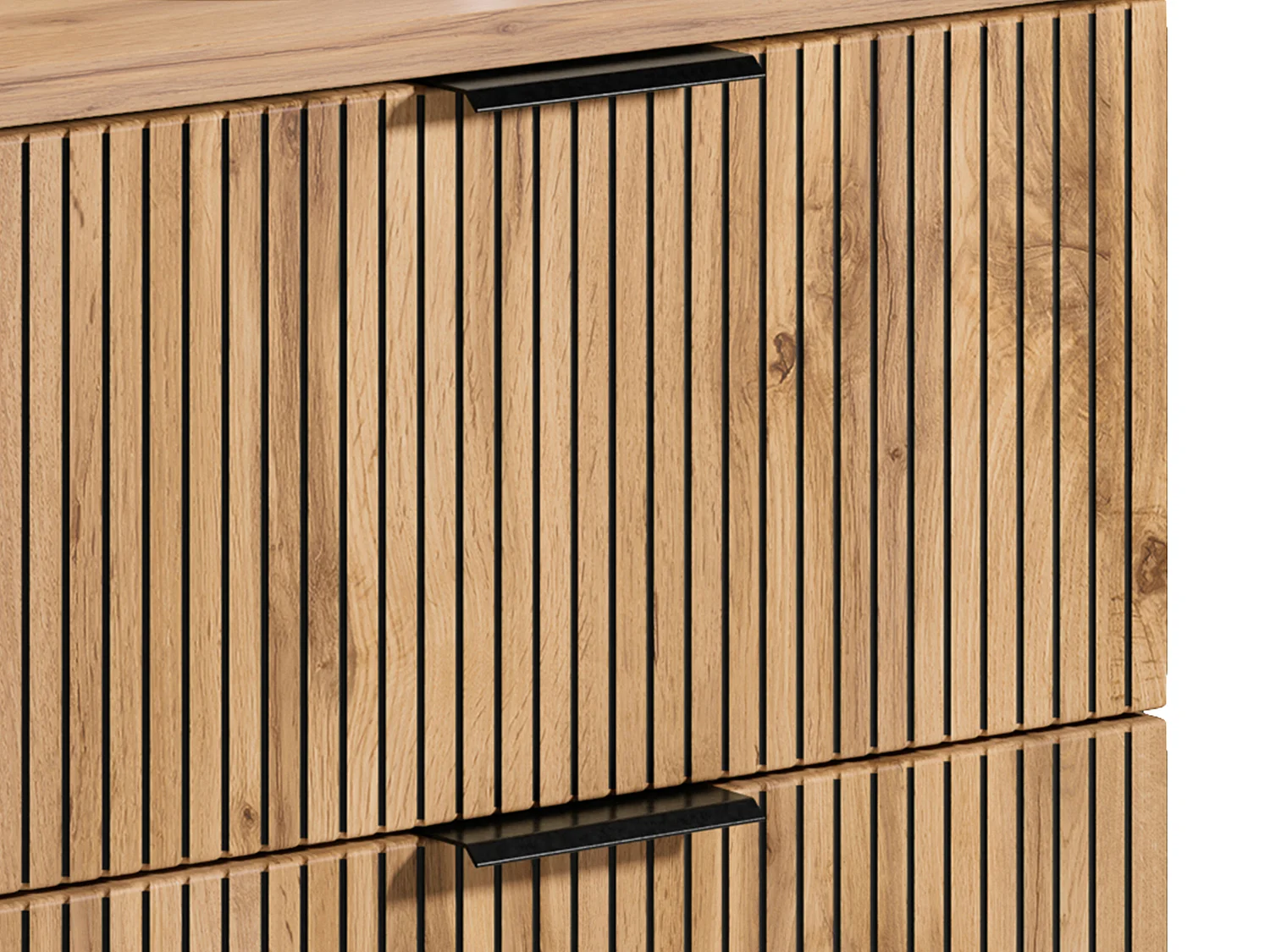 Meuble de salle de bain suspendu strié avec niches et double vasque à poser ronde - Naturel clair - L140 cm - MADELA