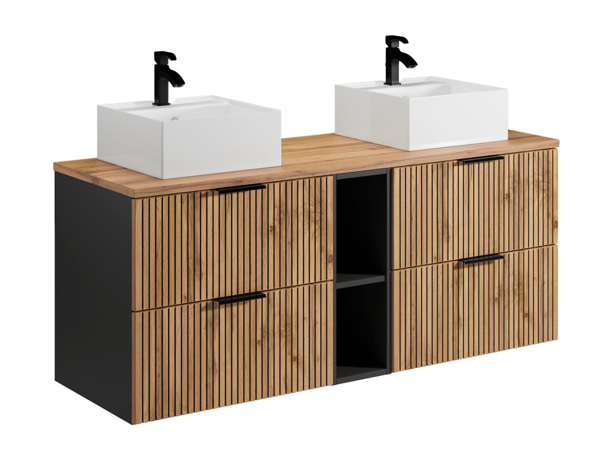 Waschbeckenunterschrank hängend mit Ablagen & Doppelaufsatzwaschbecken quad günstig online kaufen