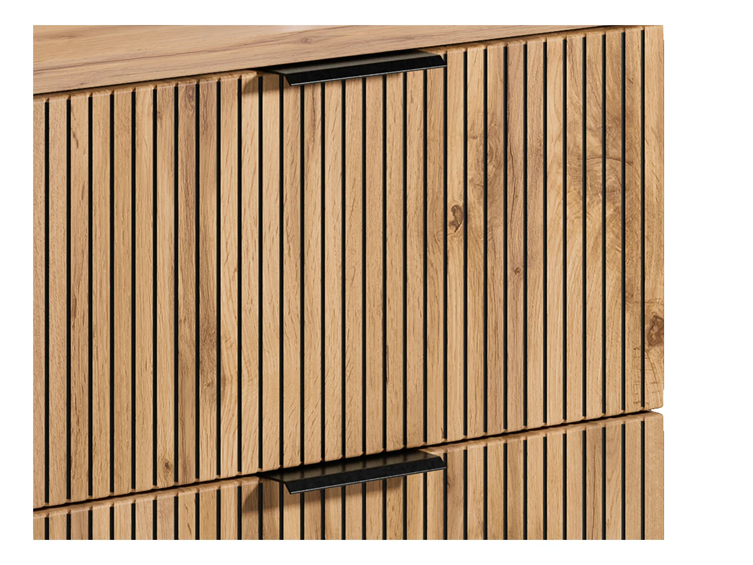 Meuble de salle de bain suspendu strié avec niches et double vasque à poser carrée - Naturel clair - L140 cm - MADELA