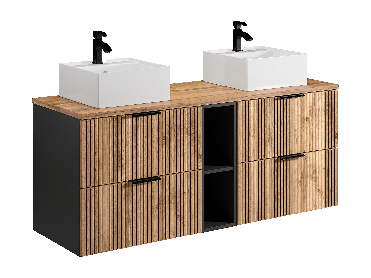 Waschbeckenunterschrank hängend mit Ablagen & Doppelaufsatzwaschbecken quad günstig online kaufen