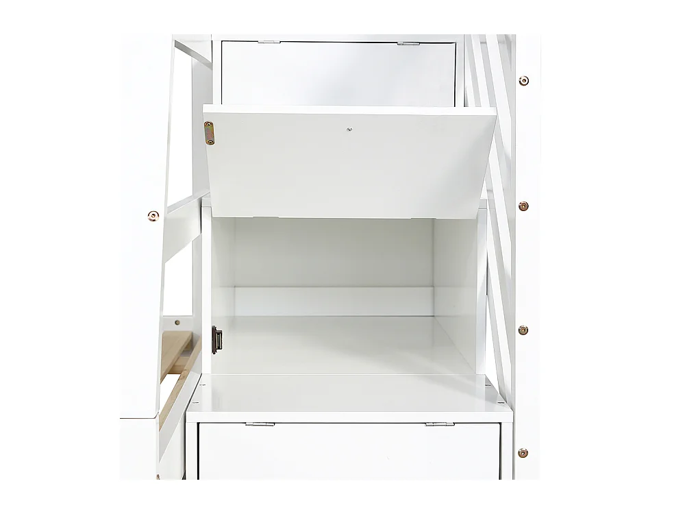 Lit superposé 90/120x200 avec lit gigogne 90x190 lit enfant avec échelle et main courante barrières de sécurité sur tous les côtés en pin et MDF blanc