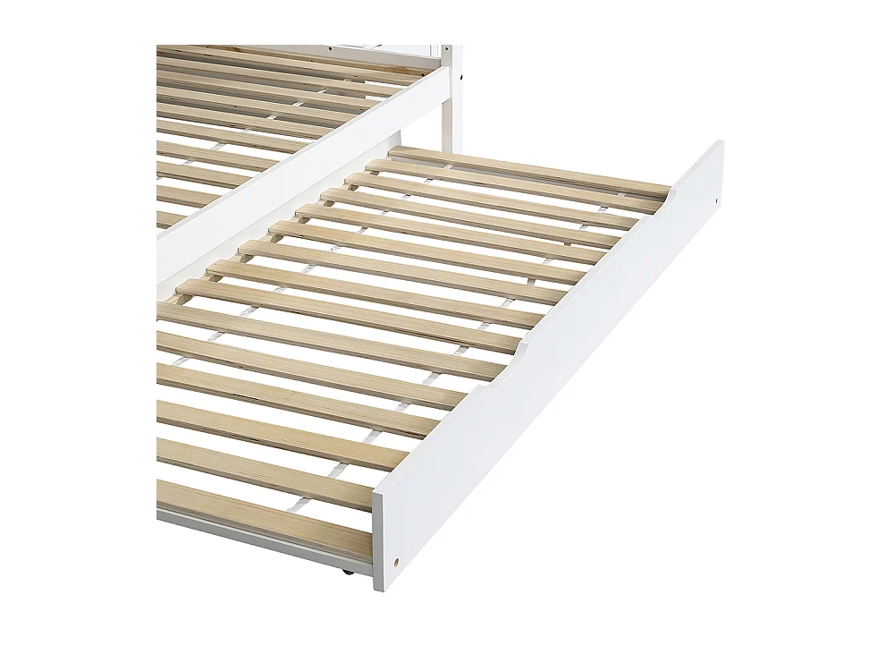Lit superposé 90/120x200 avec lit gigogne 90x190 lit enfant avec échelle et main courante barrières de sécurité sur tous les côtés en pin et MDF blanc