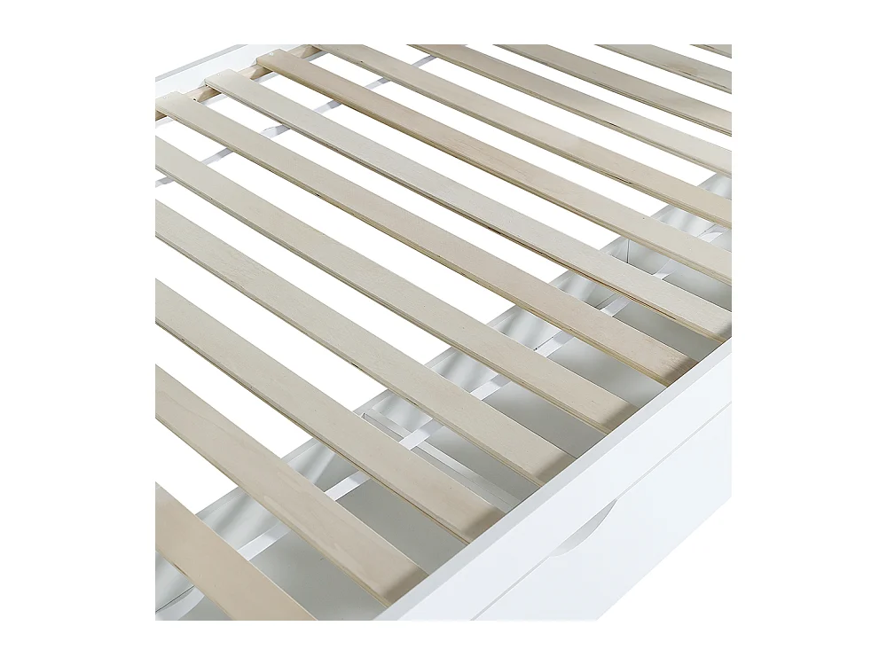 Lit superposé 90x200 lit enfant avec fenêtre toboggan tiroirs à roulettes escalier avec rampe et 4 casiers intégrés design multifonction en pin et MDF blanc