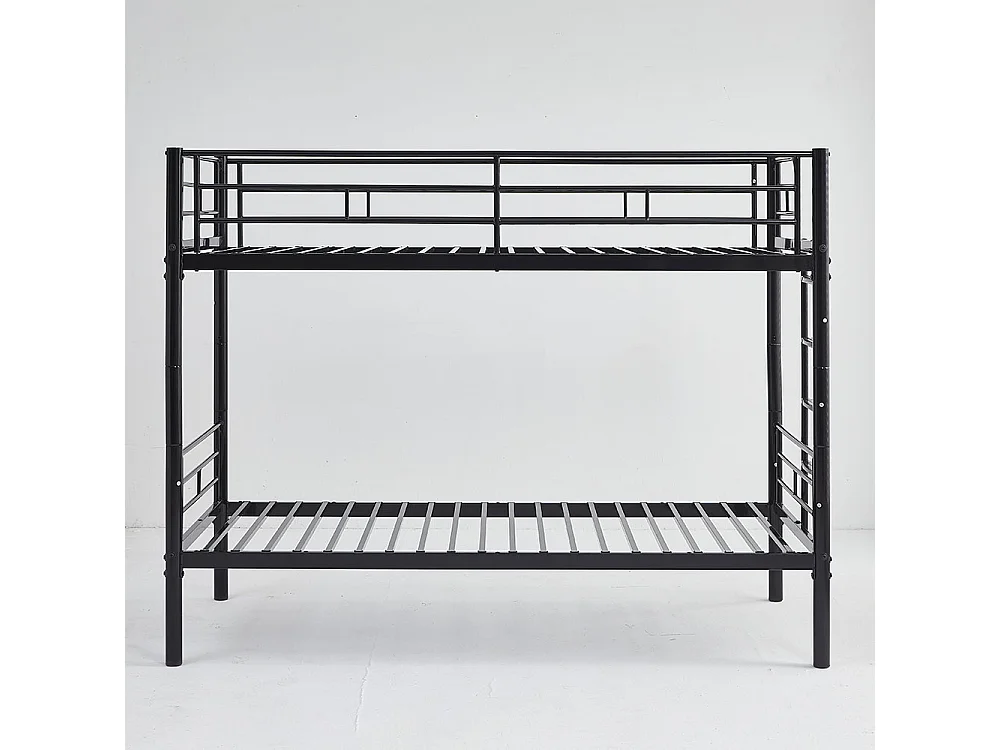 Lit superposé pour enfants 90x200 avec protections latérales transformable en deux lits simples avec escalier antidérapant finition noire