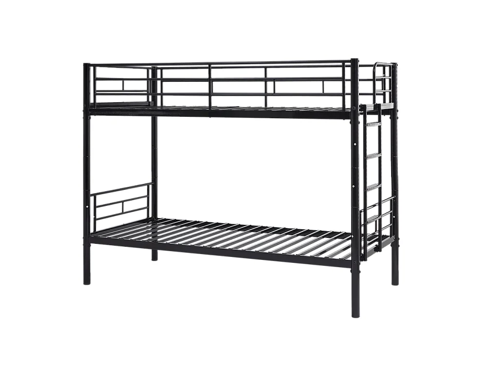 Lit superposé pour enfants 90x200 avec protections latérales transformable en deux lits simples avec escalier antidérapant finition noire