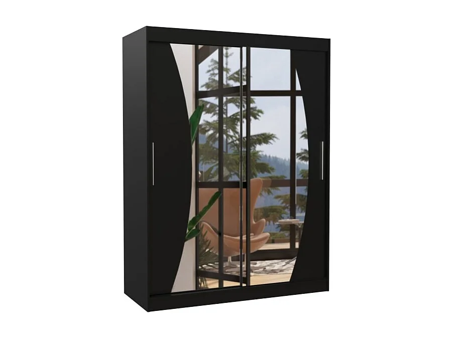 Armadio Moreno (150cm)/ante scorrevoli/specchio/Nero