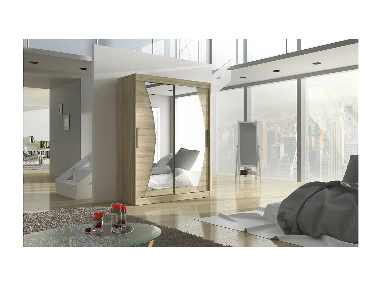 Armoire Moreno (150cm)/portes coulissantes/miroir/Sonoma