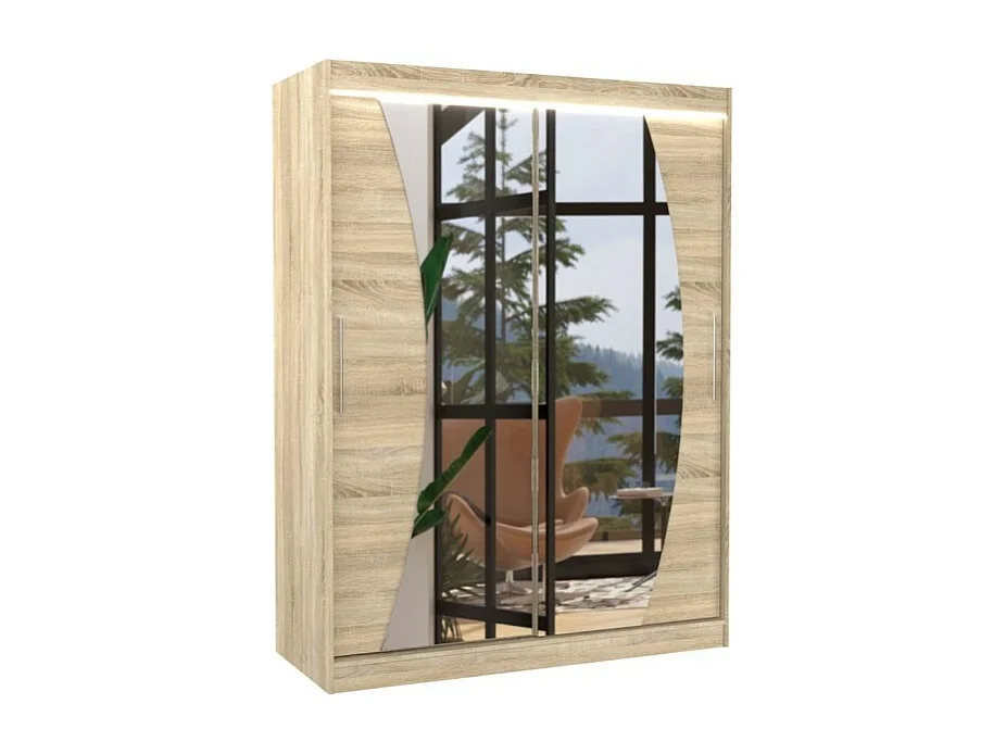 Kleiderschrank Moreno (150cm)/Schiebetüren/Spiegel/LED/Sonoma