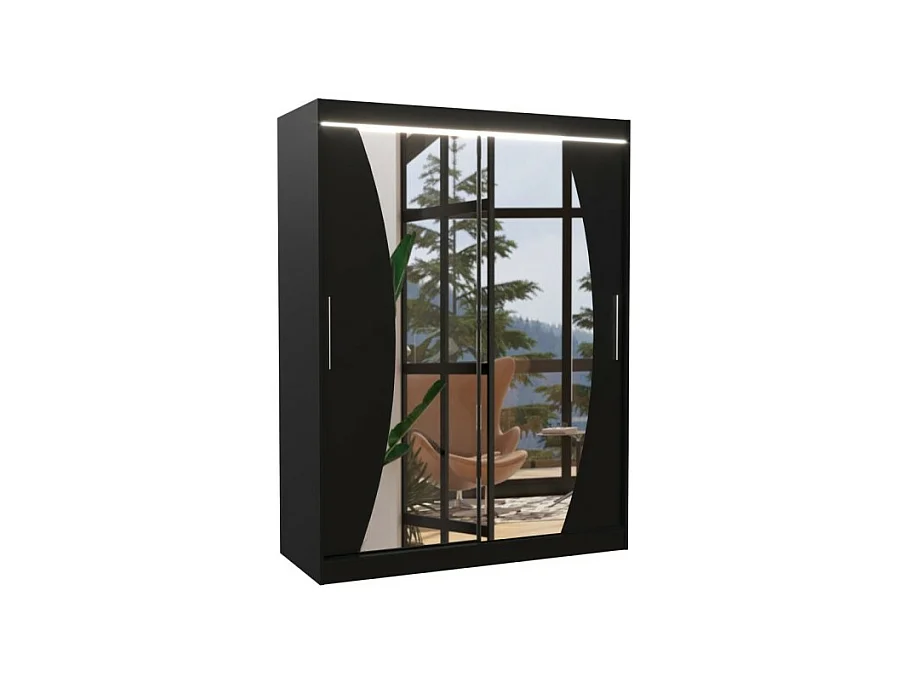 Armoire Moreno (150cm)/portes coulissantes/miroir/LED/Noir