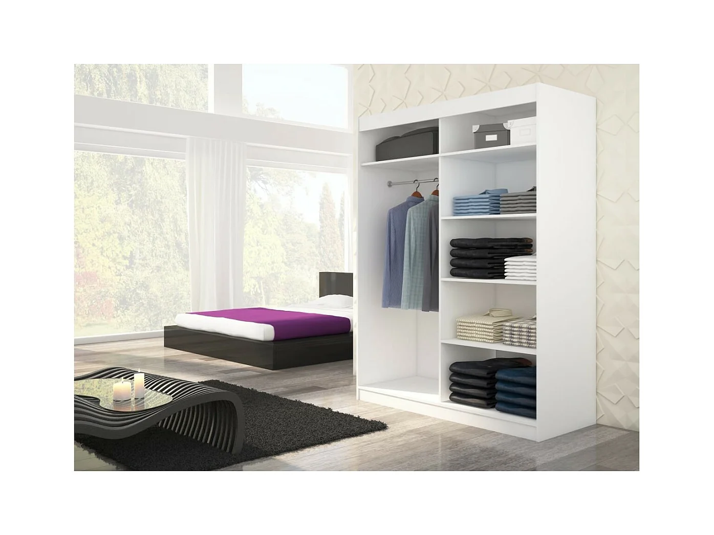 Armoire Moreno (150cm)/portes coulissantes/miroir/LED/Noir