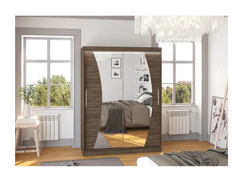 Armoire Moreno (150cm)/portes coulissantes/miroir/LED/Marron