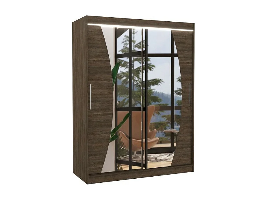 Kleiderschrank Moreno (150cm)/Schiebetüren/Spiegel/LED/Braun