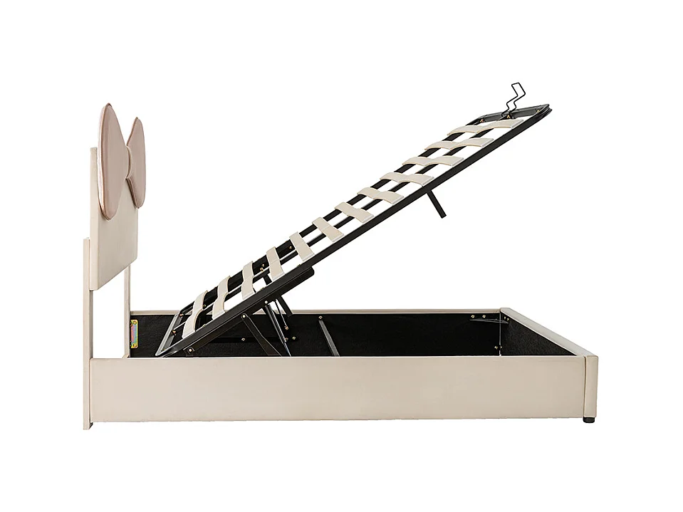 Opbergbed 140x200 tweepersoonsbed met verstelbaar hoofdbord met opbergruimte in beige en roze fluweel