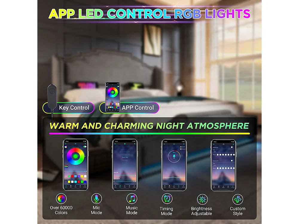 Lit coffre 160x200 lit double avec éclairage LED et port USB-C lit adolescent sanc matelas revêtement velours gris