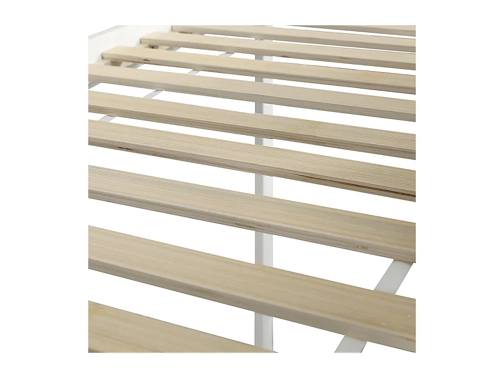 Lit mezzanine 90x200 avec fenêtre et toboggan escaliers avec main courante 2 compartiments intégrés dans les marches en pin et MDF blanc et marron