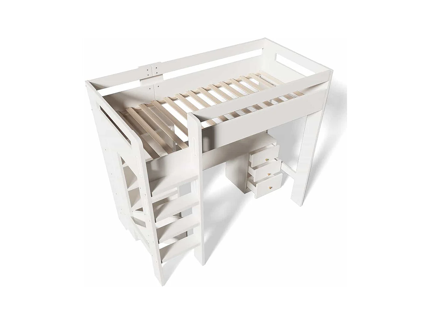 Lit mezzanine 90x200 pour enfants avec bureau port USB-C armoire et classeur lit une place pour adolescents avec escalier blanc